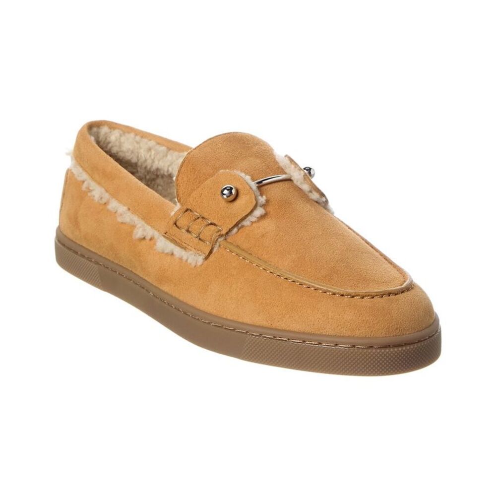 Christian Louboutin Chambeliboat Suede & Shearling Boat Shoe, Beige